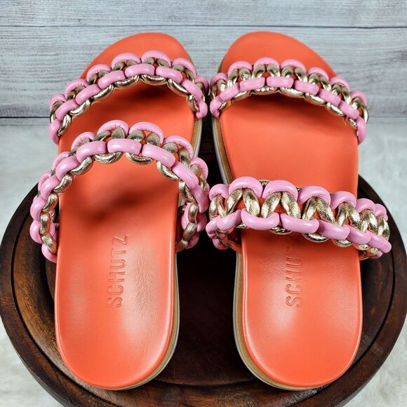 Schutz Juliet Sport Coral Braided Detail Slip On Open Toe Low Heel Sandals Sz 8B - Picture 6 of 9